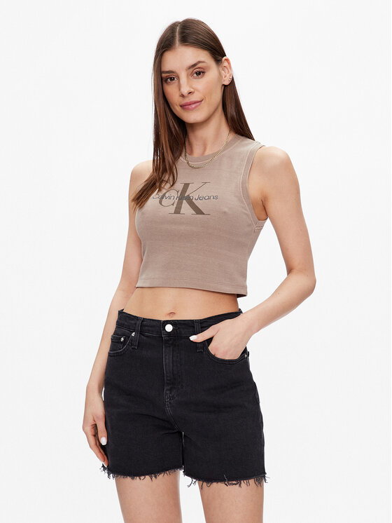 Calvin Klein Jeans Top J20J221564 Rjava Cropped Fit