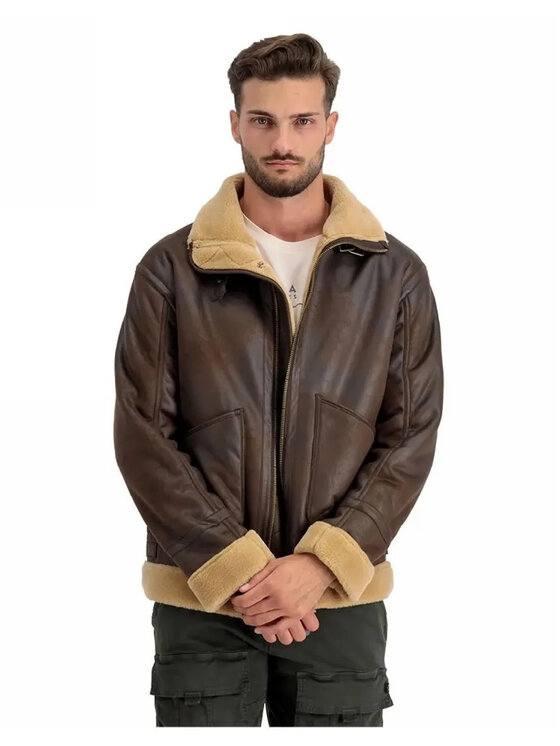ジャケット・アウター Alpha Industries JACKET B-3 BROWN Alpha Industries B-3 Sherpa Sheepskin Bomber Jacket Brown