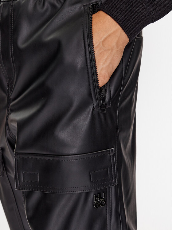 HUGO Hugo Dirbtinės odos kelnės Ganno 234 50501246 Juoda Regular Fit