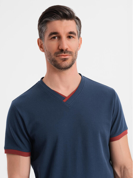 Ombre Ombre T-Shirt OM-TSCT-0198 Granatowy Regular Fit
