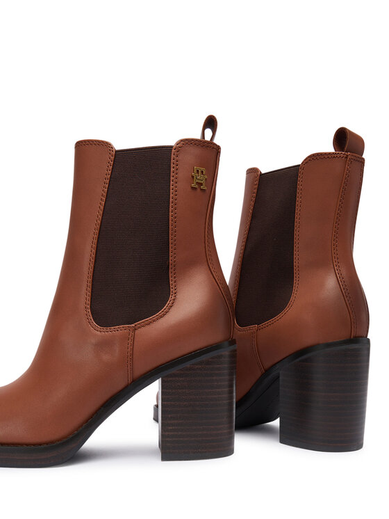 Tommy Hilfiger Tommy Hilfiger Škornji Square Toe Chelsea High Block Hl FW0FW08844 Rjava