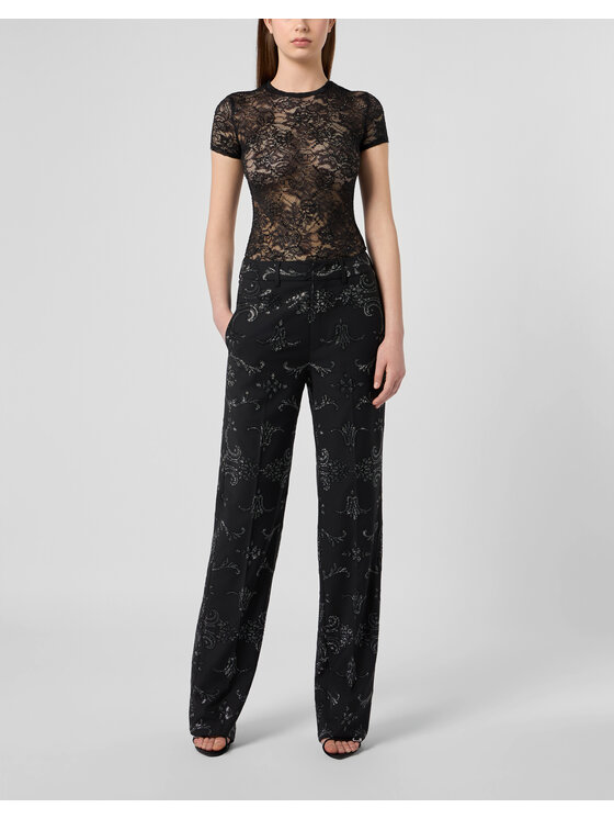 PHILIPP PLEIN PHILIPP PLEIN Spodnie materiałowe 31271 Czarny Flare Fit