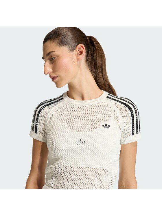 adidas adidas T-Shirt Knitted Crochet Cali KE0200 Biały Slim Fit