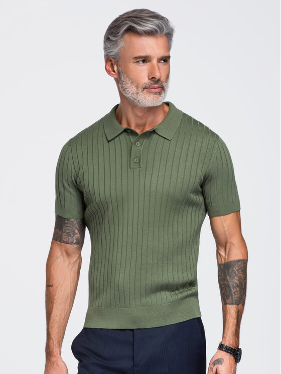 Ombre Ombre Polo OM-POSS-0180 Zielony ciemny Slim Fit