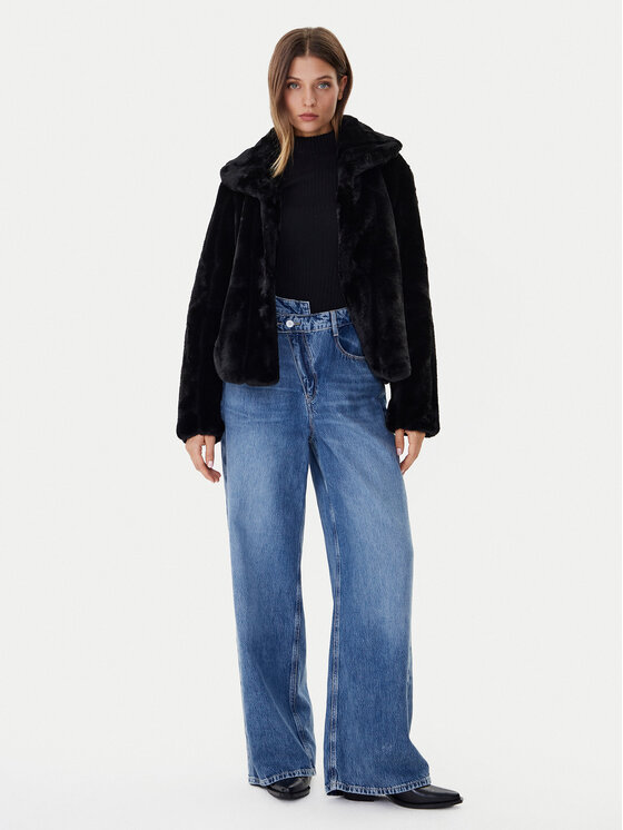 Guess Guess Кожено палто New Sophy W0BL0N WDCH0 Черен Regular Fit