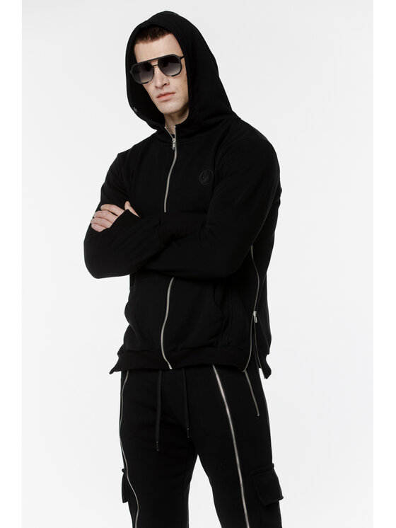 Pilawski Pilawski Bluza BLUZA CZARNA NA ZAMEK MĘSKA Czarny Oversize