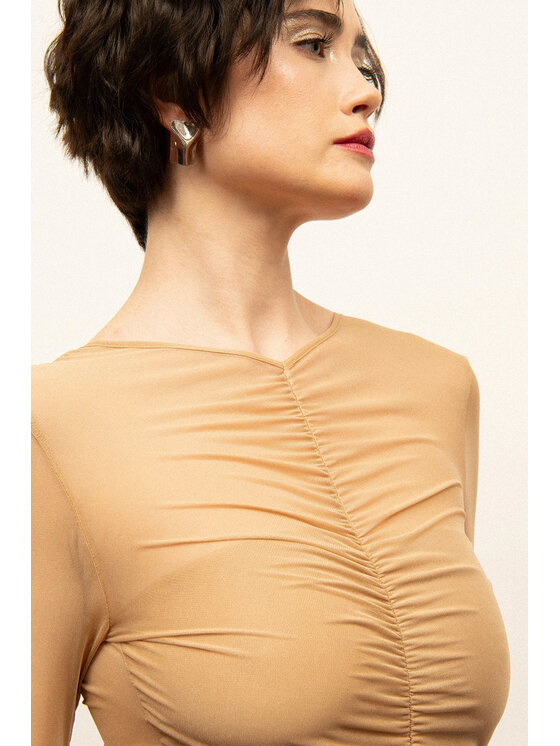 Nudyess Nudyess Abito da sera Naked z siateczki Beige Fitted Fit