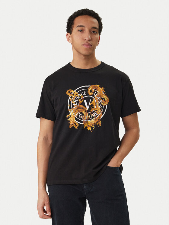 Versace Jeans Couture Tricou 80GAHE01 CJ00E Negru Regular Fit