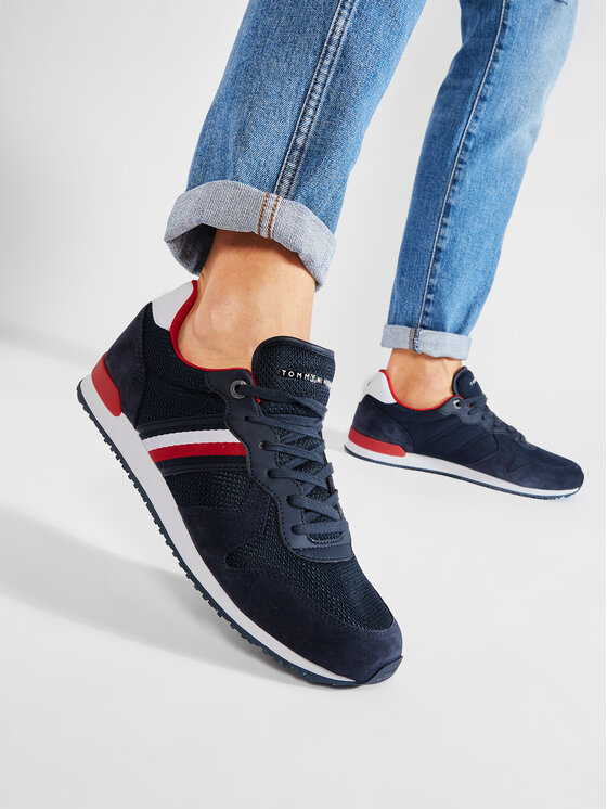 Tommy Hilfiger Sneakers Iconic Material Mix Runner FM0FM03470 Bleu marine •  Modivo.fr