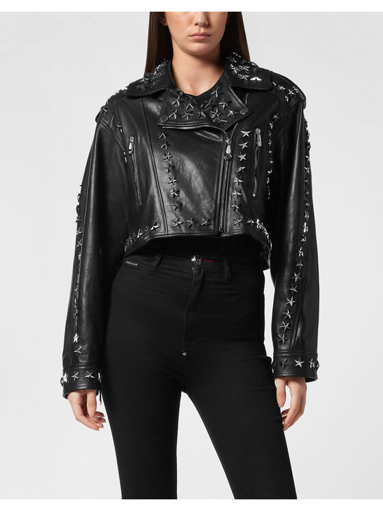 PHILIPP PLEIN PHILIPP PLEIN Kurtka skórzana 27271 Czarny Slim Fit