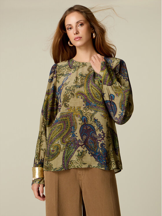 Oltre Oltre Bluzka 2146J000943N0S5 Zielony Regular Fit