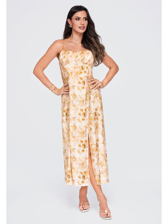 Ombre Ombre Sukienka wieczorowa OW-DLR-E0019 Żółty Regular Fit