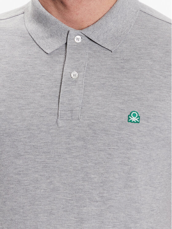 United Colors Of Benetton United Colors Of Benetton Тениска с яка и копчета 3089J3179 Сив Regular Fit