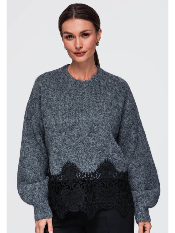 Ombre Ombre Sweter OW-SW-E0006 Szary Relaxed Fit