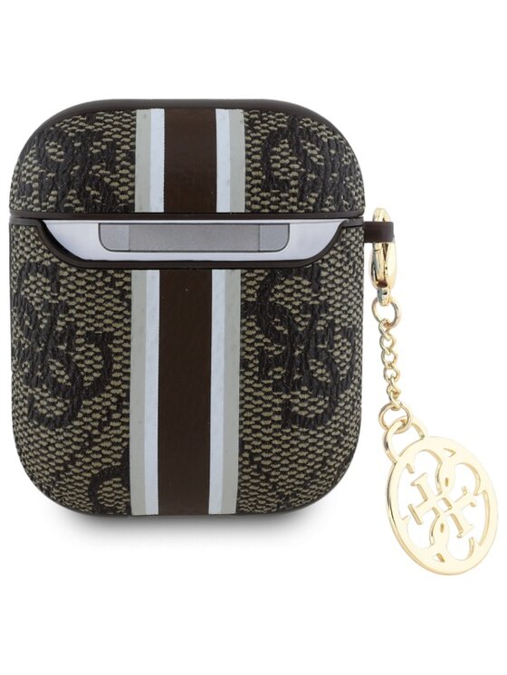 Guess Guess Etui na słuchawki AirPods 1/2 - 4G Printed Stripes Charm Brązowy