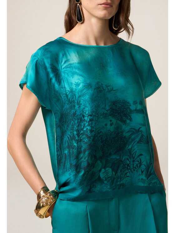 Oltre Oltre Blusa 2016J000781N0S4 Turchese Regular Fit