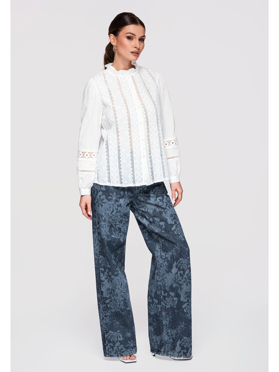 Ombre Ombre Koszula OW-SH-E0026 Biały Loose Fit