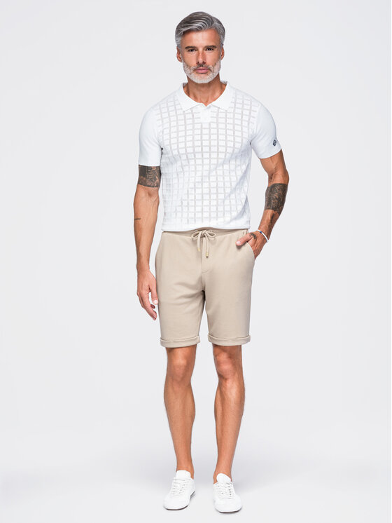 Ombre Ombre Szorty materiałowe OM-SRCS-0206 Beżowy Boxy Fit