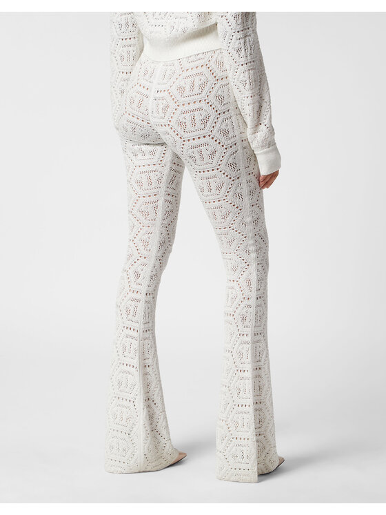 PHILIPP PLEIN PHILIPP PLEIN Spodnie dzianinowe 15273 Biały Flare Fit