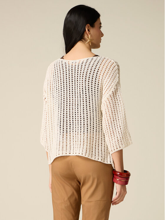 Oltre Oltre Sweter M576E001971N021 Biały Baggy Fit
