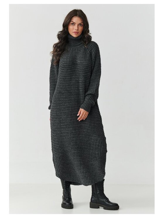 Makadamia Makadamia Sukienka dzianinowa S162 Szary Loose Fit