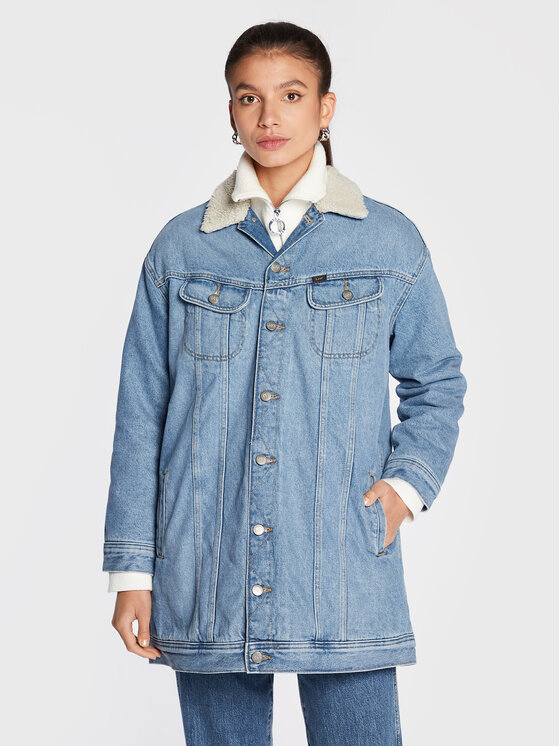 Lee Lee Giacca di jeans Elongated Sherpa Rider L55NRDZC 112322384 Blu Relaxed Fit