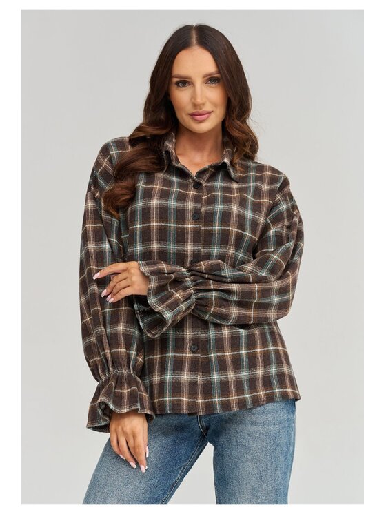 Makadamia Makadamia Koszula C98 Brązowy Loose Fit