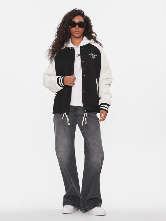 Tommy Jeans Tommy Jeans Bomberjacke Cord Mix Letterman DW0DW16592 Schwarz Regular Fit