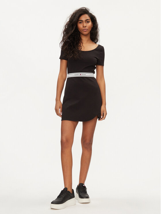 Tommy Jeans Tommy Jeans Rochie de vară Logo Tape DW0DW17924 Negru Regular Fit