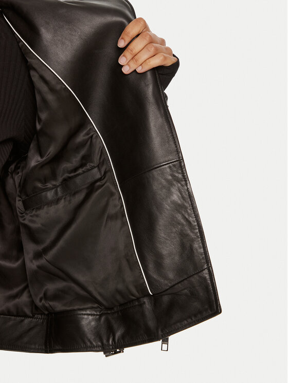 BOSS Boss Bőrkabát Safiyana 50518257 Fekete Oversize