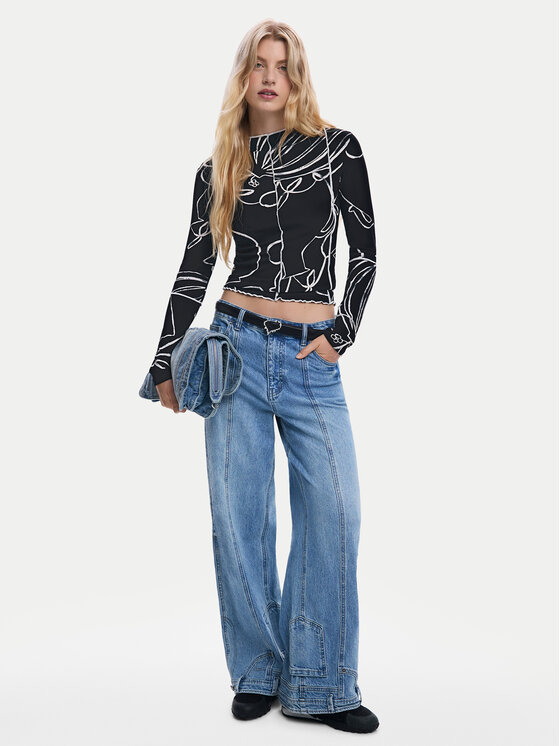Desigual Desigual Blūze Londres 25WWTK49 Melns Regular Fit