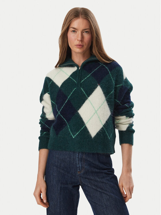 Tommy Jeans Tommy Jeans Pulover Fluffy DW0DW23351 Verde închis Regular Fit
