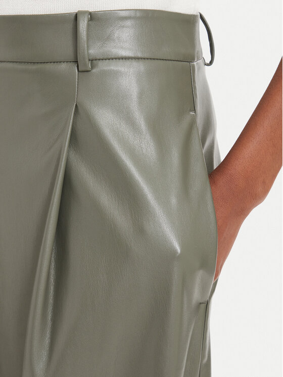 BOSS BOSS Spodnie skórzane Tiana4-M 50564757 Zielony ciemny Wide Leg