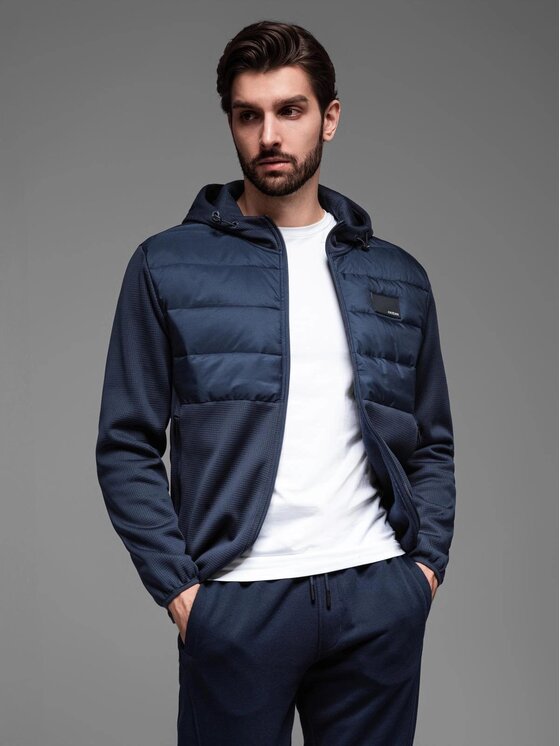 Ombre Ombre Kurtka przejściowa OM-JANP-0160 Granatowy Regular Fit