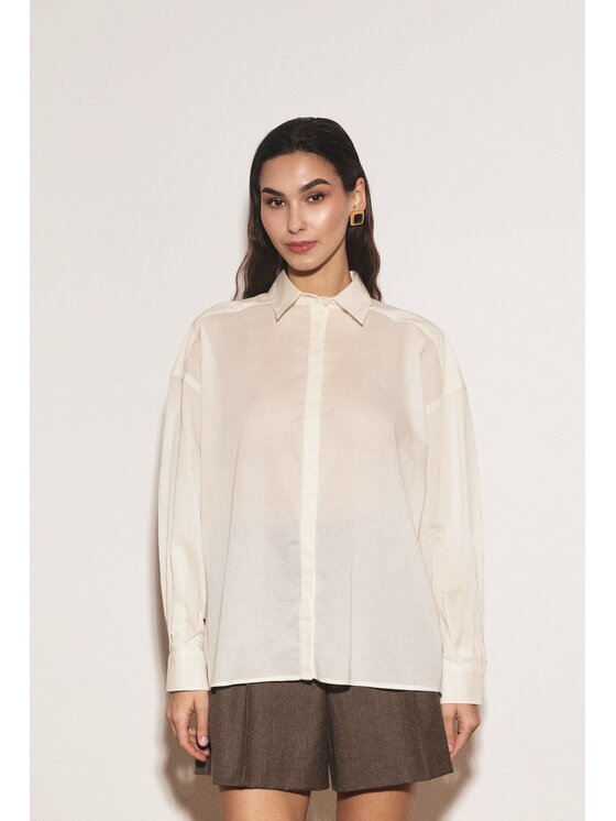 Entelier Entelier Koszula lekko transparentna Biały Modern Relaxed Fit