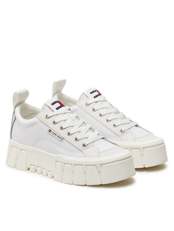 Tommy Jeans Tommy Jeans Sneakersy Tjw Vulc Flatform Lc Mix Media EN0EN02569 Écru
