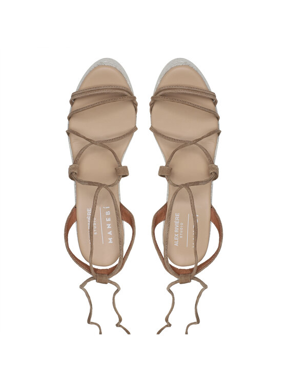 Manebi Manebi Espadrile Soft Suede Lace-Up Wedge Espadrilles L 8.7 WA Rjava