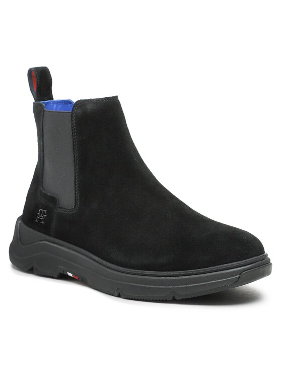 Tommy Hilfiger Tommy Hilfiger Členková obuv s elastickým prvkom Premium Th Suede Hybrid Chelsea FM0FM04683 Čierna