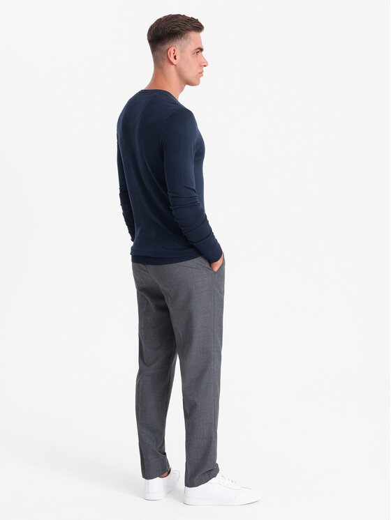 Ombre Ombre Sweter OM-SWBS-0107 Granatowy Regular Fit
