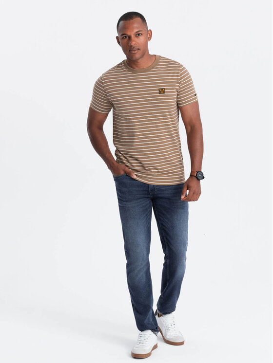 Ombre Ombre T-Shirt OM-TSCT-0183 Brązowy Regular Fit