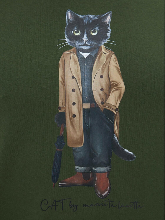 CAT by maniita lacitta CAT by maniita lacitta T-Shirt Printed men's t-shirt with CAT Zielony Regular Fit