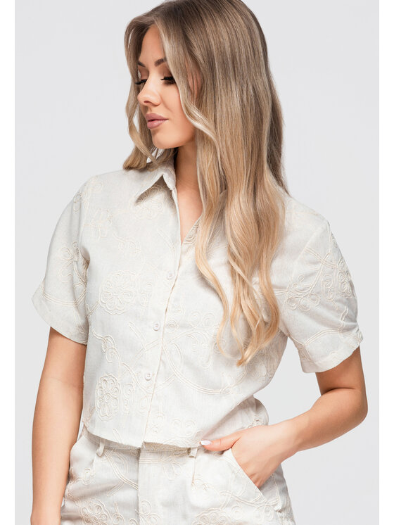 Ombre Ombre Koszula OW-SH-E0060 Kremowy Loose Fit