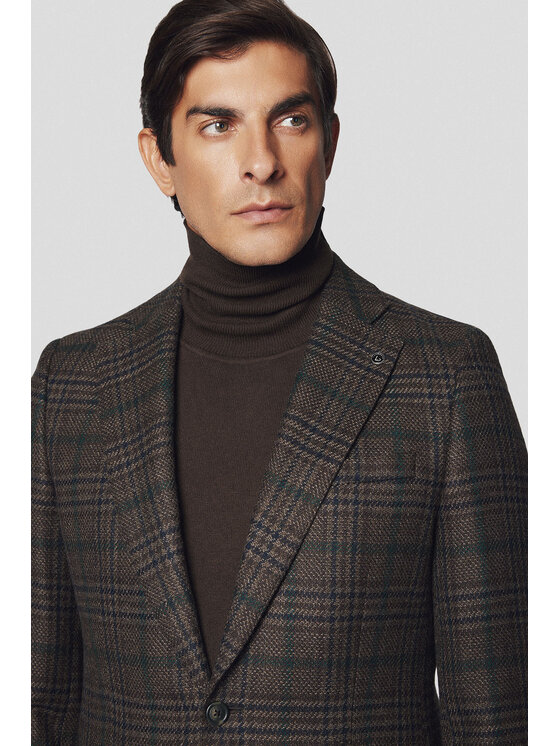 Lancerto Lancerto Marynarka Laketon MA073224000001 Brązowy Slim Fit