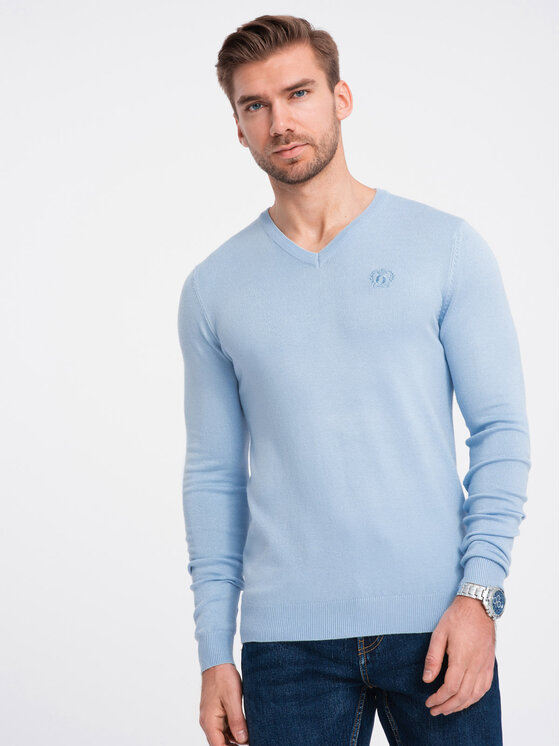 Ombre Ombre Sweter OM-SWBS-0107 Niebieski Regular Fit