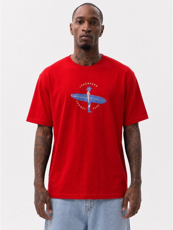 MyStars MyStars T-Shirt Longboard Cowboy 132431 Czerwony Regular Fit