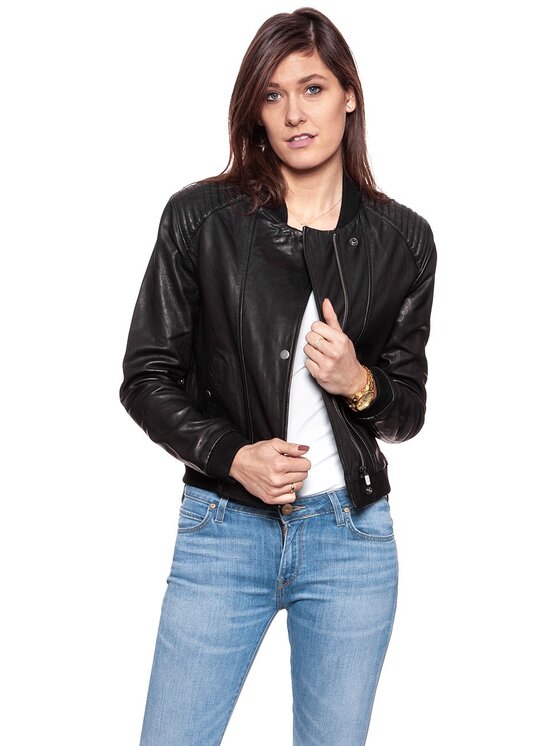 Wrangler Wrangler Kurtka damska LEATHER JACKET Czarny Regular Fit