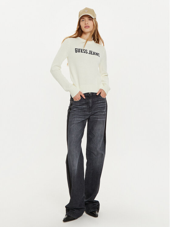 Guess Jeans Guess Jeans Pulover W4BR10 Z3HM1 Alb Regular Fit