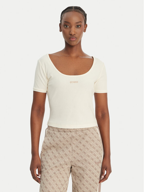 Guess Tricou V6GP04 K2969 Écru Slim Fit