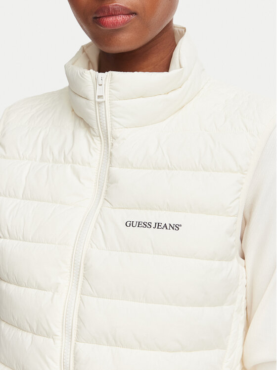 Guess Jeans Guess Jeans Αμάνικο Μπουφάν W6YL10 W2800 Κρεμ Regular Fit