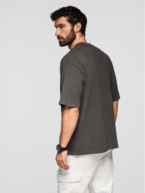 Ombre Ombre T-Shirt OM-TSBC-0267 Szary Loose Fit